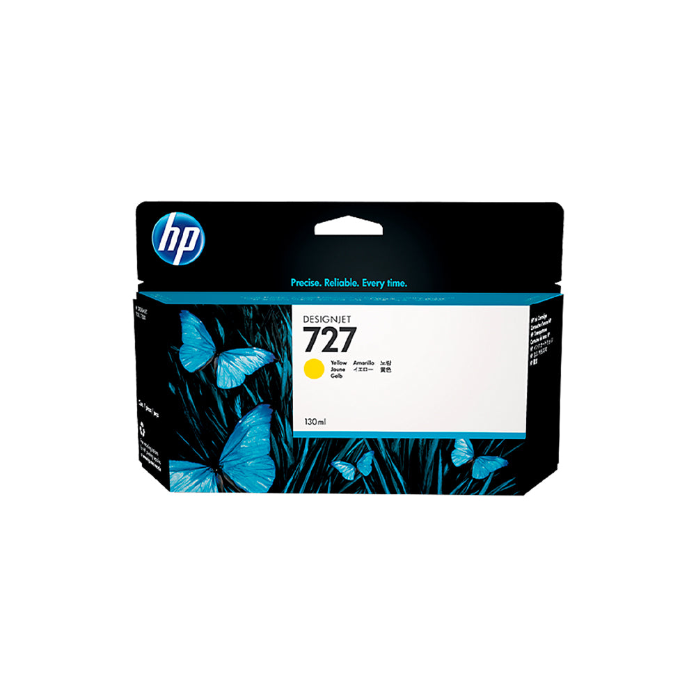 Genuine HP 727 Yellow Ink Cartridge 130ml B3P21A – For DesignJet T1500, T920, T2500 (Retail Box)