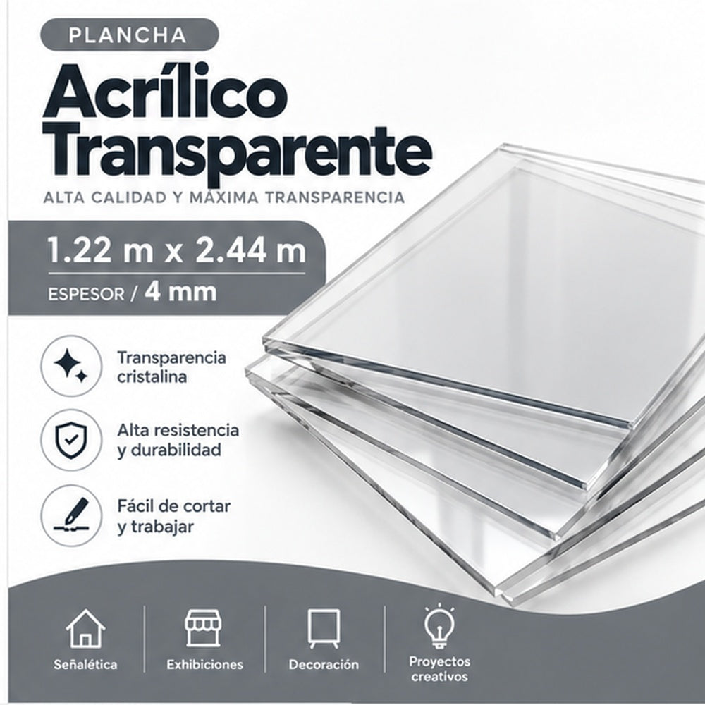 Plancha de Acrílico Transparente 4mm 1,22 x 2,44 m | Tienda Microgeo