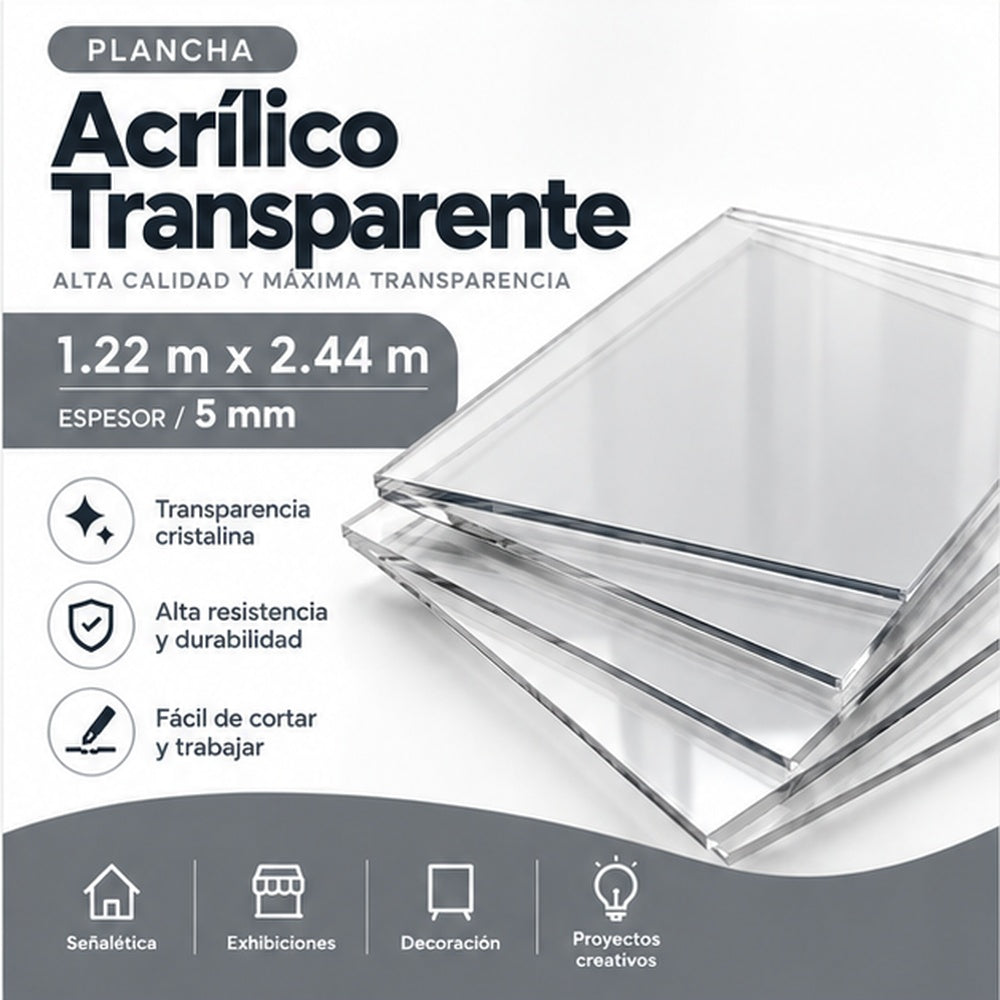 Plancha Acrílico Transparente 5mm 1,22 x 2,44 m | Tienda Microgeo