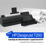 PACK Plotter HP DesignJet T250 + Bandeja de alimentación hojas + Papel Bond 24" 0,61m X 50m