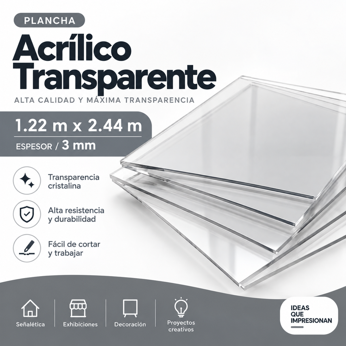 Plancha Acrílico Transparente 3mm 1,22 x 2,44 m | Tienda Microgeo